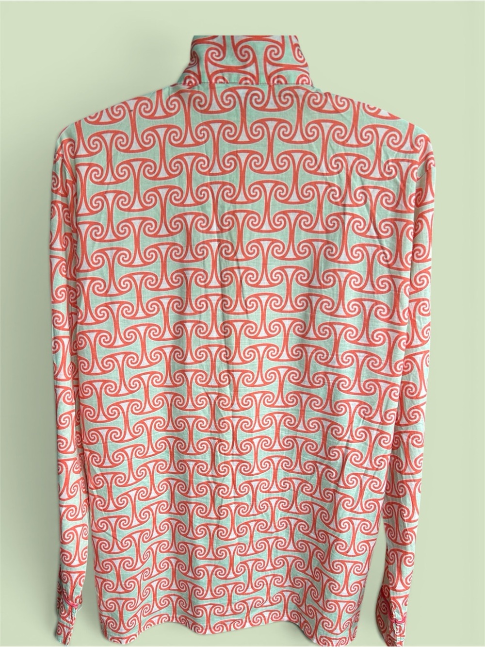 MALABAR BAY Pajama Set, Organic Cotton Salmon/Mint Colored Print, Medium. - Picture 3 of 7